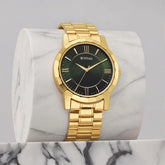 Titan Karishma Zing Men's Watch Analog Green Dial with Gold Stainless Steel Band, 1644YM05